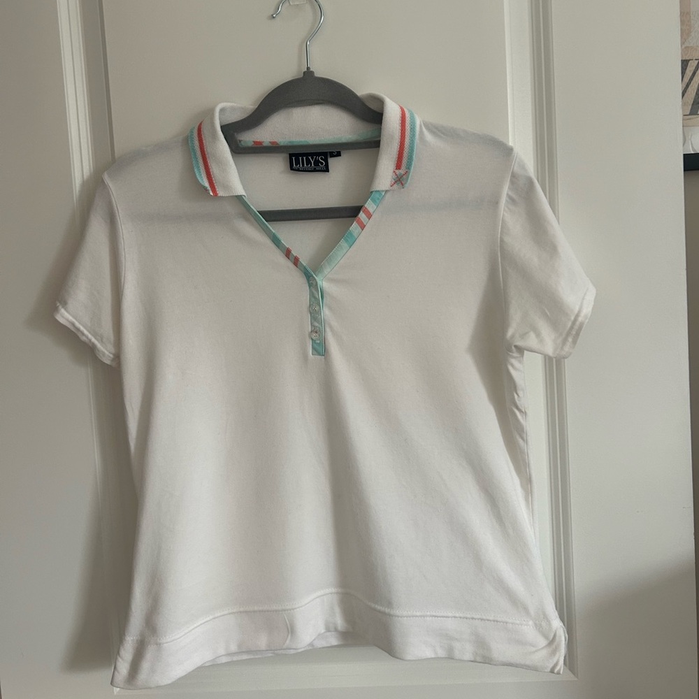 Lily White Polo with Mint & Coral Stripe Trim